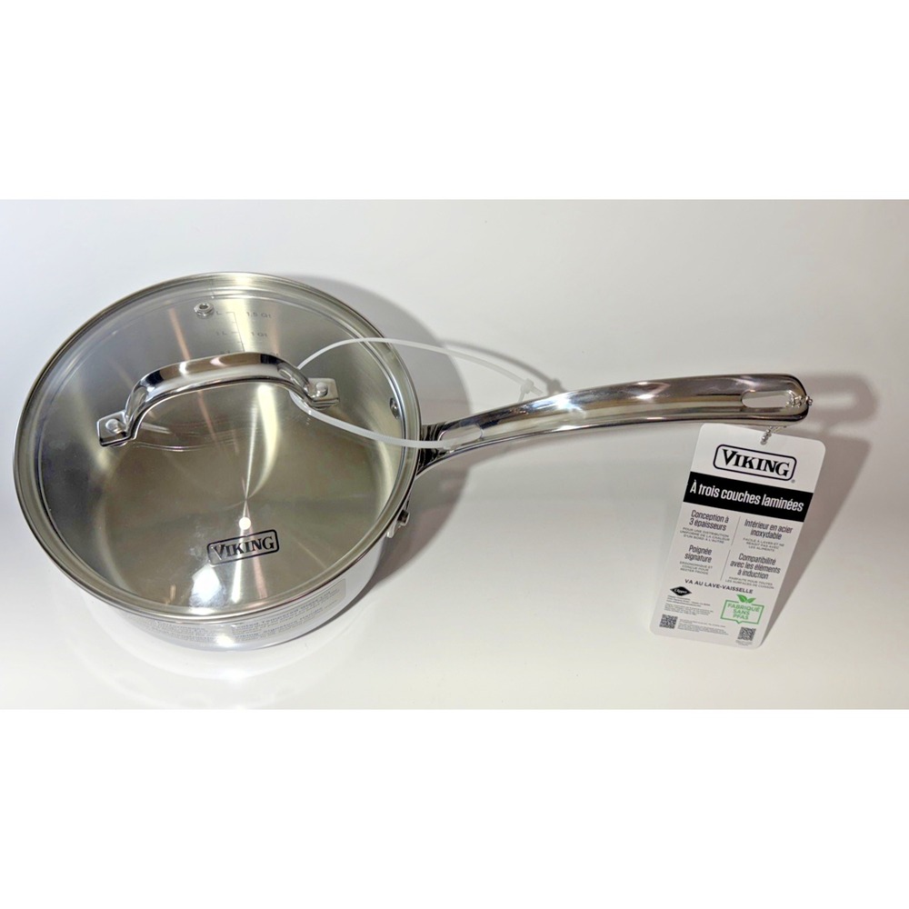VIKING 3 Ply Stainless Steel Saucepan 2.25 Qt NEW Glass Lid Vent Inudction